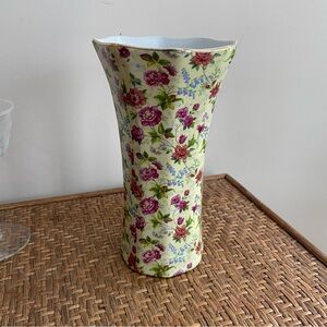 Floral Chintz Style Vase Yellow Pink Green Formalities by Baum Bros. 8.25" Tall